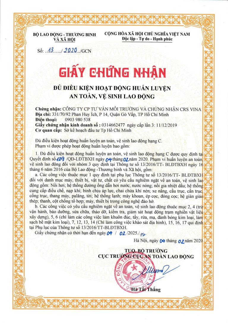 Chứng nhận Huấn luyện